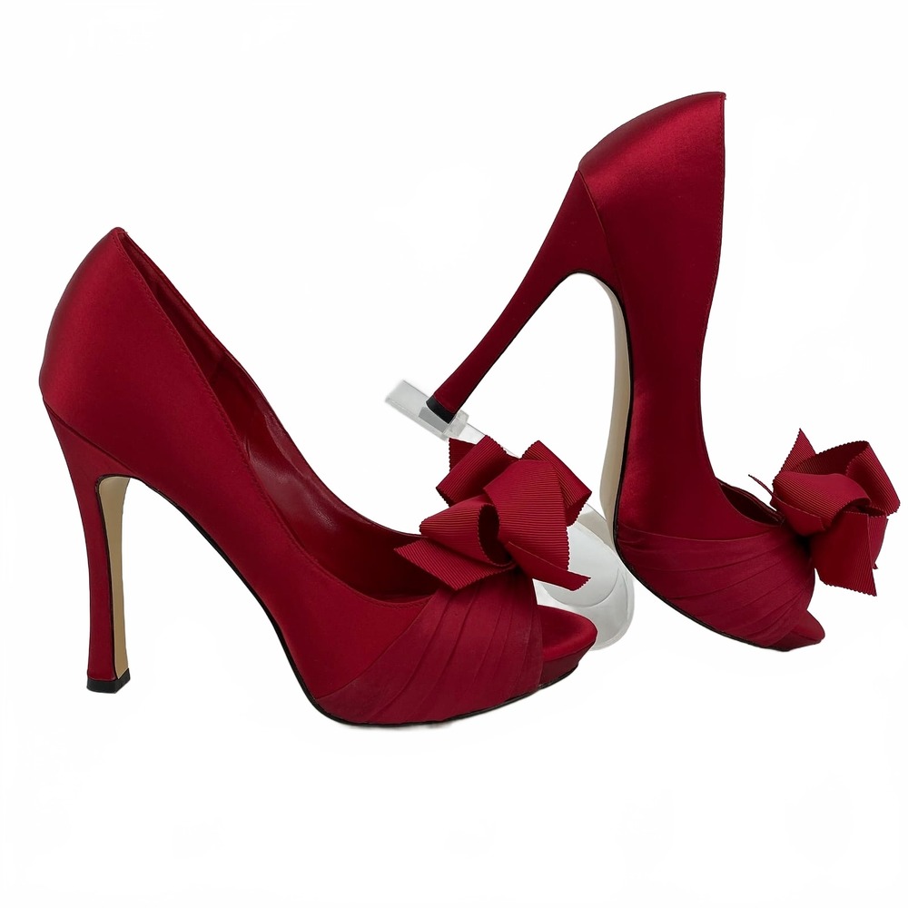 RSVP Red Satin Bow Peep Toe Heels | Women’s 10.5 Regular
